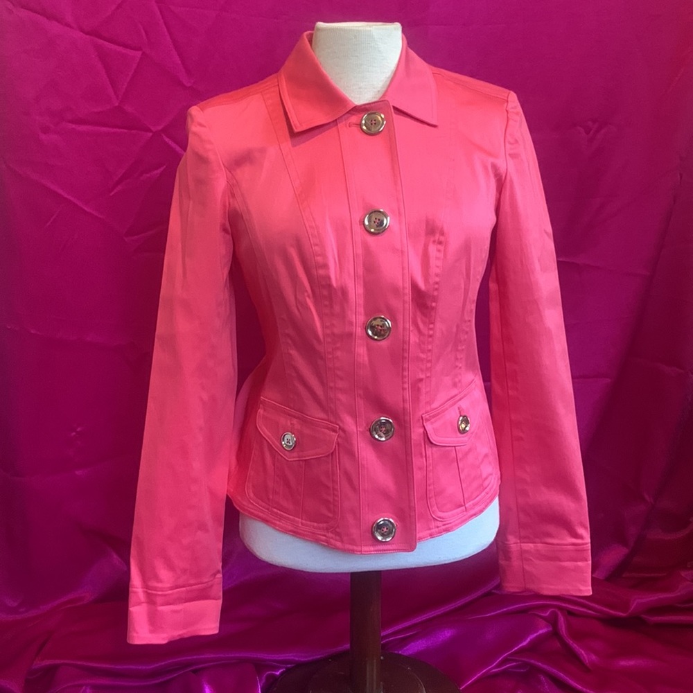 Jones New York size small stretchy jacket with silver buttons LIKE NEW